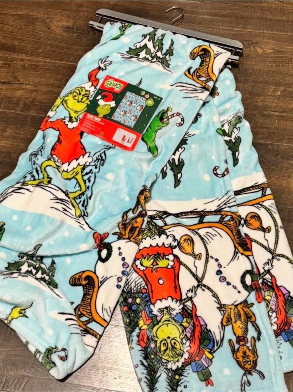 The Grinch Light Blue Plush Holiday Throw Blanket - Official Dr. Seuss Design